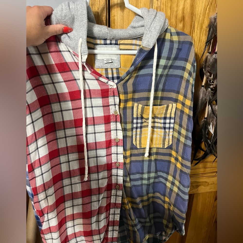 American Eagle Patchwork Plaid Hoodie - image 2
